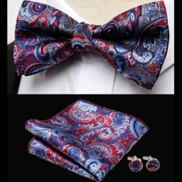 HUISHI Classic Blue Bowties For Men Paisley Floral Bow Tie Pocket Square Cufflinks Suit Set Wedding Party Plaid Solid Butterfly