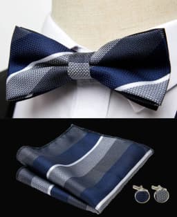 HUISHI Classic Blue Bowties For Men Paisley Floral Bow Tie Pocket Square Cufflinks Suit Set Wedding Party Plaid Solid Butterfly