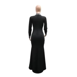 HBLL Factory Wholesale Black Long Sleeve Diamond Mesh Perspective Dress Sexy Celebrity Cocktail Party Bodycon Long Evening Dress