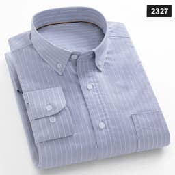 Fashion Korean Trends Casual Long-Sleeve Shirts for Men Slim Fit Plain Shirt 100% Cotton Plaid Striped Tops Soft Designer Clothe