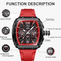 LIGE Men Watch Fashion Red Silicone Tonneau Sports Chronograph Quartz Wristwatch Casual Waterproof Watches For Men Reloj Hombre