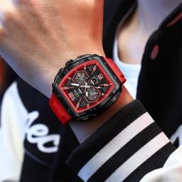 LIGE Men Watch Fashion Red Silicone Tonneau Sports Chronograph Quartz Wristwatch Casual Waterproof Watches For Men Reloj Hombre