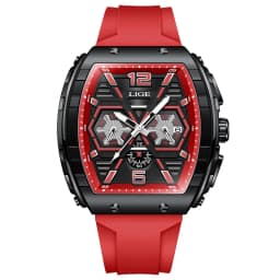 LIGE Men Watch Fashion Red Silicone Tonneau Sports Chronograph Quartz Wristwatch Casual Waterproof Watches For Men Reloj Hombre
