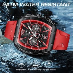 LIGE Men Watch Fashion Red Silicone Tonneau Sports Chronograph Quartz Wristwatch Casual Waterproof Watches For Men Reloj Hombre