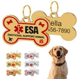 Personalized ESA Dog Tag Stainless Steel Custom Emotional Support Animal Pet ID Tags Bone Pet Tag Pendants