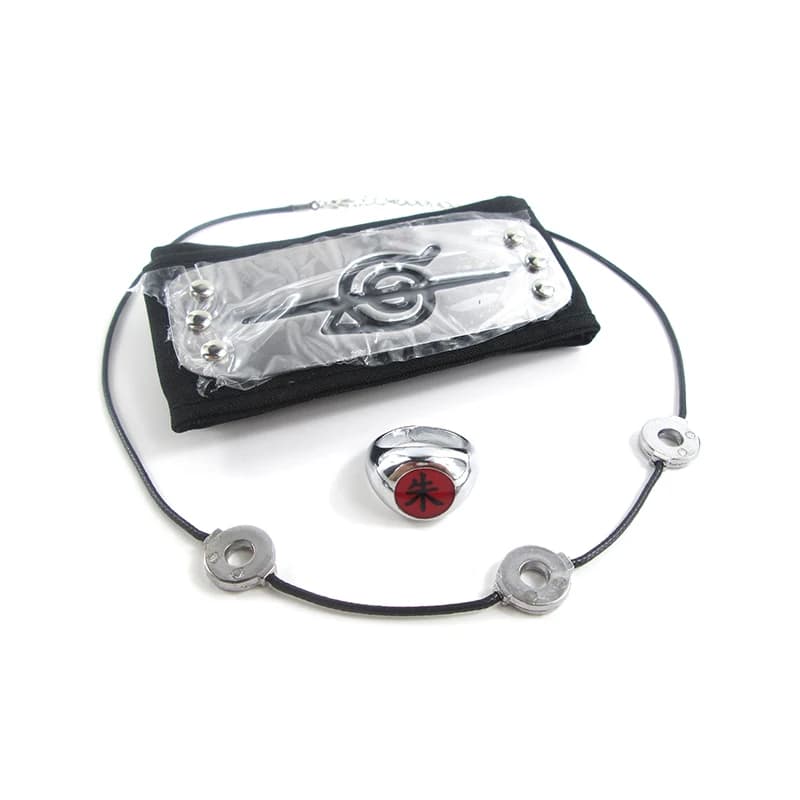 Brdwn Cosplay Akatsuki Hidan Itachi Logo Headband Necklace Ring Kunai