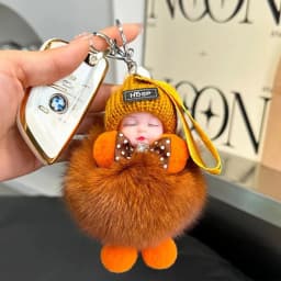 Cute Fluffy Plush Sleepy Doll Keychain For Women Bag Car Key Chain Kawaii Key Ring On Bag Car Trinket Pendant Gift