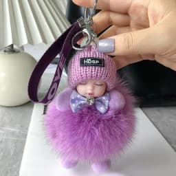 Cute Fluffy Plush Sleepy Doll Keychain For Women Bag Car Key Chain Kawaii Key Ring On Bag Car Trinket Pendant Gift