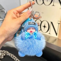 Cute Fluffy Plush Sleepy Doll Keychain For Women Bag Car Key Chain Kawaii Key Ring On Bag Car Trinket Pendant Gift