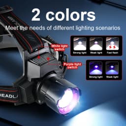 395nm UV Headlamp Ultraviolet Zoomable Headlight Rechargeable Purple Head Torch Catch Scorption Hunting Light Pet Urine Detector