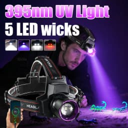 395nm UV Headlamp Ultraviolet Zoomable Headlight Rechargeable Purple Head Torch Catch Scorption Hunting Light Pet Urine Detector