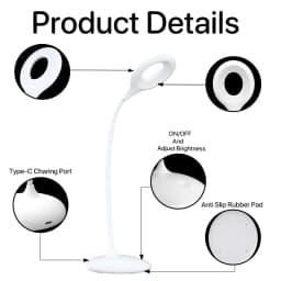 620nm Red Cordless Table Lamp with Standing Dimmable 3 Brightness Levels White Desk Led Light No Blue Reading Migraine Relieve