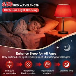 630nm Red Light Bulb for Sleep 7W E27 100% Blue Light Blocking Promotes Melatonin Production Ideal for Bedroom Sleep