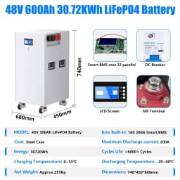 LiFePO4 48V 300AH 100AH 600AH Battery Pack 51.2V 15KW Lithium Solar Battery 10000+ Cycle With 16S 200A BMS For Inverter EU Stock