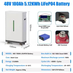 LiFePO4 48V 300AH 100AH 600AH Battery Pack 51.2V 15KW Lithium Solar Battery 10000+ Cycle With 16S 200A BMS For Inverter EU Stock