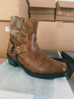 Men's Leather Boots Side Zipper Western Cowboy Boots Retro Men's Short Boots Lightweight Comfort Outdoors Boots Large Size 48