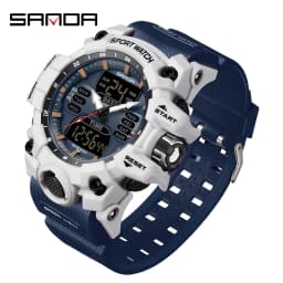 SANDA Dual Display Men Watches Waterproof Sports Watch Military Man Alarm Stopwatch Quartz Wristwatch Male LED Digital Clock6126