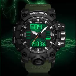 SANDA Dual Display Men Watches Waterproof Sports Watch Military Man Alarm Stopwatch Quartz Wristwatch Male LED Digital Clock6126