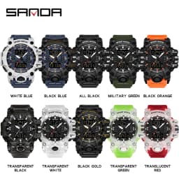 SANDA Dual Display Men Watches Waterproof Sports Watch Military Man Alarm Stopwatch Quartz Wristwatch Male LED Digital Clock6126