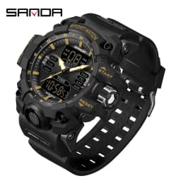 SANDA Dual Display Men Watches Waterproof Sports Watch Military Man Alarm Stopwatch Quartz Wristwatch Male LED Digital Clock6126