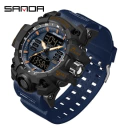 SANDA Dual Display Men Watches Waterproof Sports Watch Military Man Alarm Stopwatch Quartz Wristwatch Male LED Digital Clock6126
