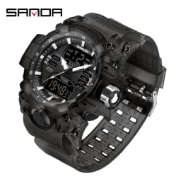 SANDA Dual Display Men Watches Waterproof Sports Watch Military Man Alarm Stopwatch Quartz Wristwatch Male LED Digital Clock6126