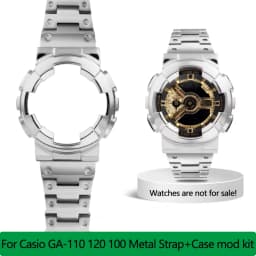 For Casio GA-110 GA-120 GA-100 Solid Stainless Steel Case Men's Waterproof Watchband Bezel GA110 Metal Strap +Case Mod Kit +Tool