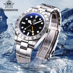 ADDIESDIVE New Luxury Men's Watch 200 Waterproof Stainless Steel Quartz Watch BGW9 Super Blue Luminous GMT Stainless Steel Watch