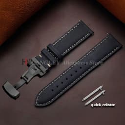 Genuine Cowhide Leather Band for Omega Business Watch Band for Seiko 14/16/18/20/22/24mm Butterfly Buckle Stitching Brown Straps