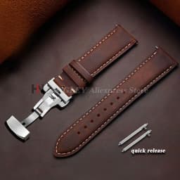 Genuine Cowhide Leather Band for Omega Business Watch Band for Seiko 14/16/18/20/22/24mm Butterfly Buckle Stitching Brown Straps
