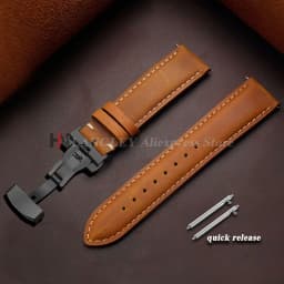 Genuine Cowhide Leather Band for Omega Business Watch Band for Seiko 14/16/18/20/22/24mm Butterfly Buckle Stitching Brown Straps