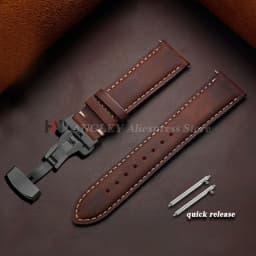 Genuine Cowhide Leather Band for Omega Business Watch Band for Seiko 14/16/18/20/22/24mm Butterfly Buckle Stitching Brown Straps