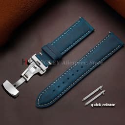 Genuine Cowhide Leather Band for Omega Business Watch Band for Seiko 14/16/18/20/22/24mm Butterfly Buckle Stitching Brown Straps
