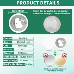100Pcs High Capacity NTAG213 NFC Stickers Clear Label, Adhesive Rewritable Tags for All NFC-Enabled Mobile Phones & Devices