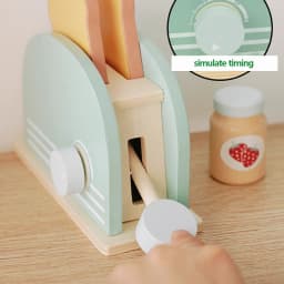 Wooden Toaster Toy Kids Bread Machine Kit Pretend Play Kitchen Toys Set Breakfast Educational Toys Gifts for Girls Boys