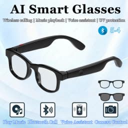 AI Smart Glasses Men Women Multifunction Touch Music Playback Remote Camera Control Voice Assistant BT Glasses Sunglasses HT30