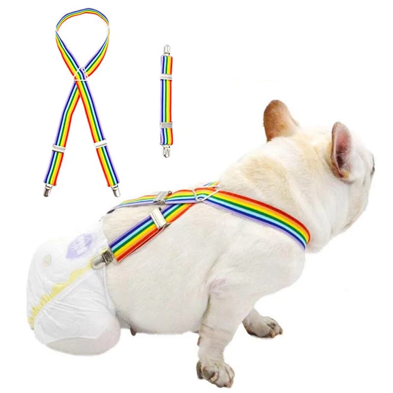 Rainbow Stripe Dog Diaper Suspenders for Pet Clothes Diapers Pants Skirt Belly Bands Small Medium Large Dogs Pet Accessories