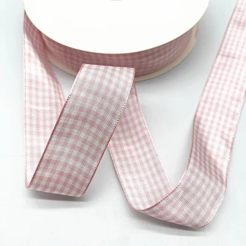 5yds 10mm 15mm 19mm 25mm light pink Lattice Plaid Polyester Ribbons Bow Ribbon Gift Wrapping Christmas Ribbon DIY Handmade Craft