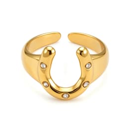 Lokaer 316L Stainless Steel Rhinestone Horseshoe U-shaped Open Ring Waterproof 18K Gold Color Plated Women's Jewelry Gift R26032
