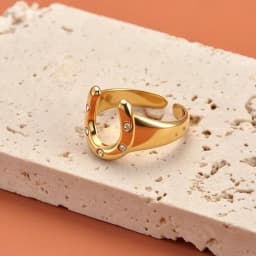 Lokaer 316L Stainless Steel Rhinestone Horseshoe U-shaped Open Ring Waterproof 18K Gold Color Plated Women's Jewelry Gift R26032