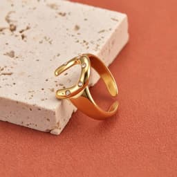 Lokaer 316L Stainless Steel Rhinestone Horseshoe U-shaped Open Ring Waterproof 18K Gold Color Plated Women's Jewelry Gift R26032