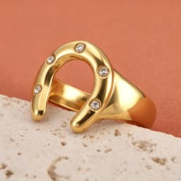 Lokaer 316L Stainless Steel Rhinestone Horseshoe U-shaped Open Ring Waterproof 18K Gold Color Plated Women's Jewelry Gift R26032