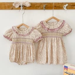 New Summer Baby Girl Clothes Short Sleeve Lace Flower Girls Dress Cotton Baby Romper Princess Dress Famil Matching Sister Outfit
