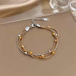 Stylish Gold Silver Color Stainless Steel Adjustable Bracelet for Women Elegant Multilayer Wrap Beaded Bracelets Party Jewelry