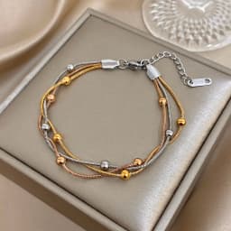 Stylish Gold Silver Color Stainless Steel Adjustable Bracelet for Women Elegant Multilayer Wrap Beaded Bracelets Party Jewelry