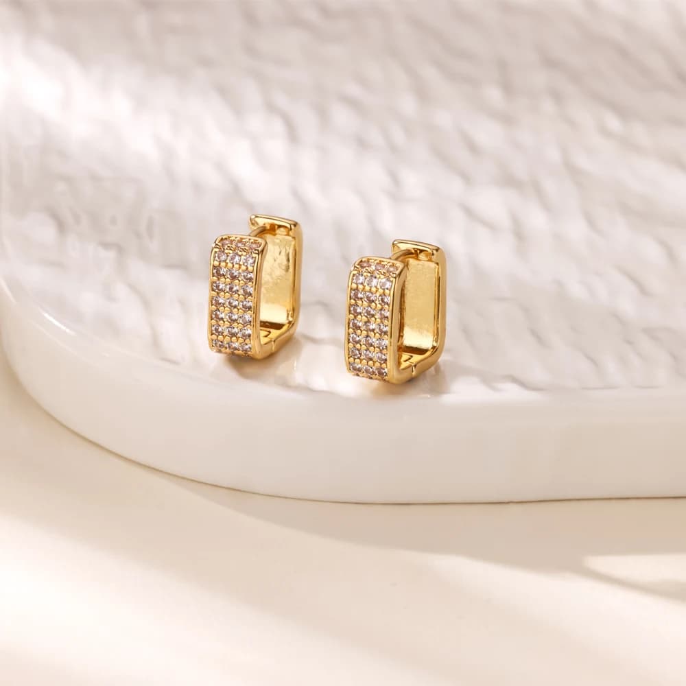 Zircon U Shape Hoop Earrings For Women Vintage Gold Color Stainless Steel Square Earring Wedding Jewelry Free Shipping Iteam