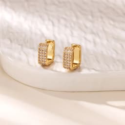 Zircon U Shape Hoop Earrings For Women Vintage Gold Color Stainless Steel Square Earring Wedding Jewelry Free Shipping Iteam