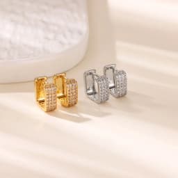 Zircon U Shape Hoop Earrings For Women Vintage Gold Color Stainless Steel Square Earring Wedding Jewelry Free Shipping Iteam