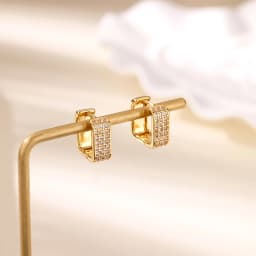 Zircon U Shape Hoop Earrings For Women Vintage Gold Color Stainless Steel Square Earring Wedding Jewelry Free Shipping Iteam