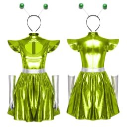Adult Women Silver Astronaut Costume Alien Tutu Dress Suit Space Cadet Leotards Dress for Halloween Cosplay Theme Party Dress-up